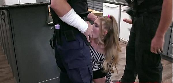  Teen criminal fucked rough by two corrupt cops